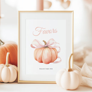 Pumpkin Bow Baby Shower Favors Table Sign Poster
