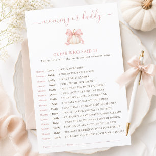 Pumpkin Bow Baby Shower Guess Game Mommy or Daddy