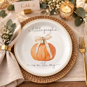 Pumpkin Bow Baby Shower Paper Plates