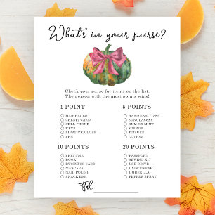 Pumpkin bow baby shower Whats in your purse game