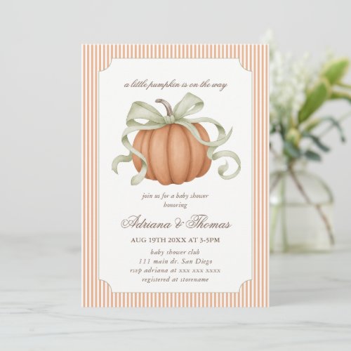 Pumpkin Bow Coquette Baby Shower Invitation