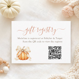 Pumpkin Bow Fall Baby Shower QR Gift Registry Enclosure Card