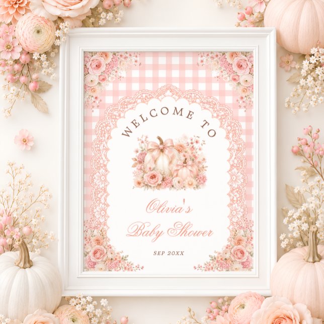 Pumpkin Bow Fall Floral Baby Shower Welcome Poster (Creator Uploaded)