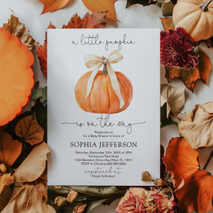 Pumpkin Bow   Fall Little Pumpkin Baby Shower Invitation