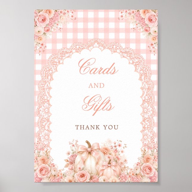 Pumpkin Bow Floral Cards & Gifts Table Sign (Front)