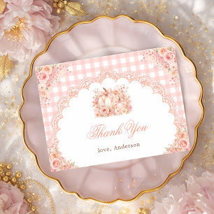  Pumpkin Bow Floral Gingham Baby Shower Thank You  Card
