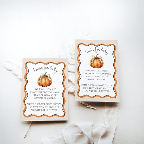 Pumpkin Bow Minimal Neutral Baby Shower Book Enclosure Card