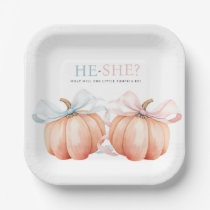 Pumpkin Bow Pink Blue Gender Reveal Paper Plates