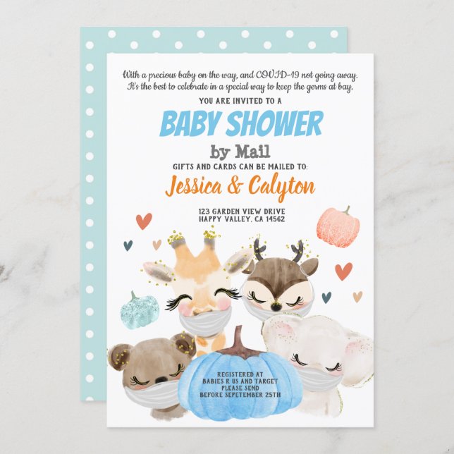 Pumpkin Boy Baby Shower By Mail Woodland Animal Invitation (Front/Back)