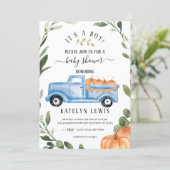Pumpkin Boy Baby Shower Invitation with truck (Standing Front)