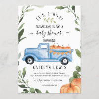 Pumpkin Boy Baby Shower Invitation with truck