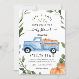 Pumpkin Boy Baby Shower Invitation with truck