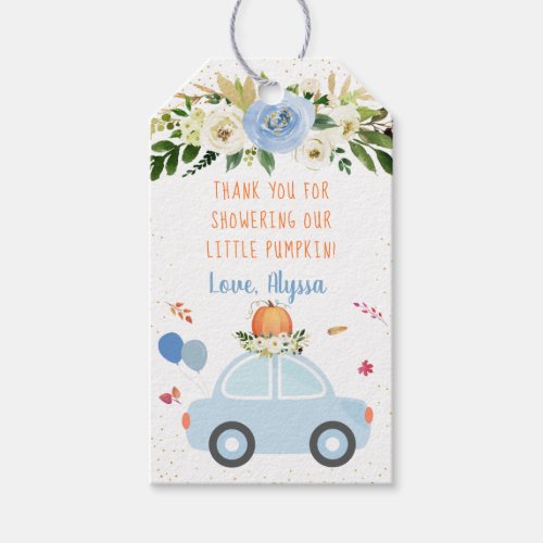 Pumpkin Boy Drive By Baby Shower Thank You Gift Tags