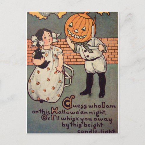 Pumpkin Boy Vintage Halloween Card Postcard