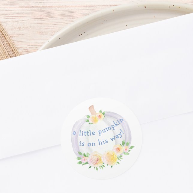 Pumpkin Boys Baby Shower Classic Round Sticker (Creator Uploaded)