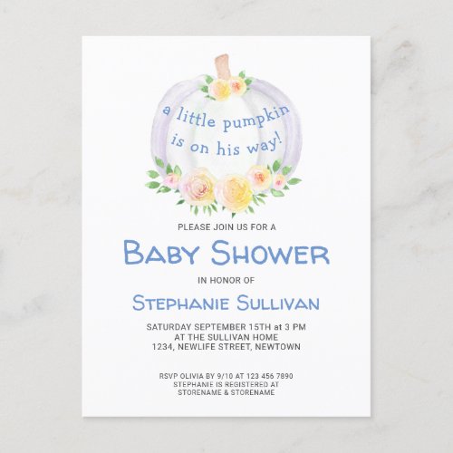  Pumpkin Boys Baby Shower Invitation Postcard