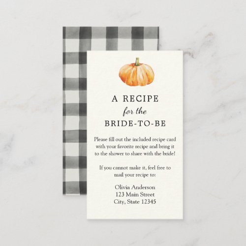 Pumpkin Bridal Recipe Request Enclosure Card