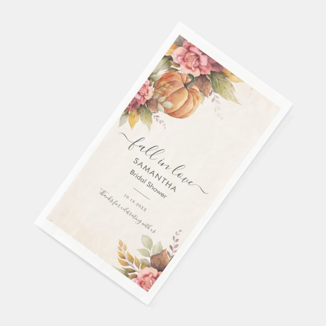 Pumpkin Bridal Shower Fall in Love Autumn Leaves Paper Guest Towels (Corner)
