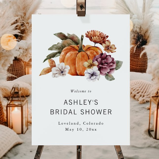 Pumpkin Bridal Shower Foam Board (Fall In Love Bridal Shower Burnt Orange Pumpkin and Watercolor Autumn Flowers by Painted Paperie)