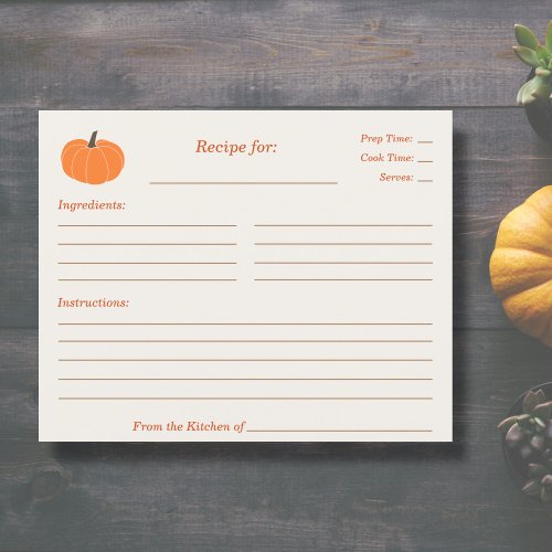 Pumpkin Bridal Shower Recipe Card