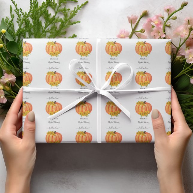 Pumpkin Bridal Shower Wedding Orange White  Wrapping Paper (Creator Uploaded)