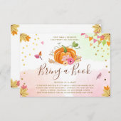Pumpkin Bring a book Fall Autumn Baby Shower Pink Enclosure Card (Front/Back)