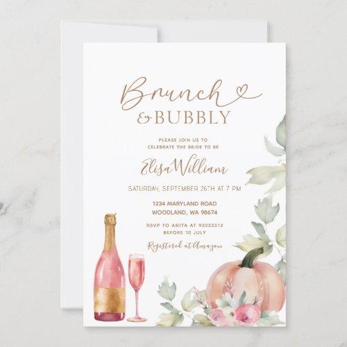 Pumpkin Brunch and Bubbly Autumn Bridal Shower Invitation