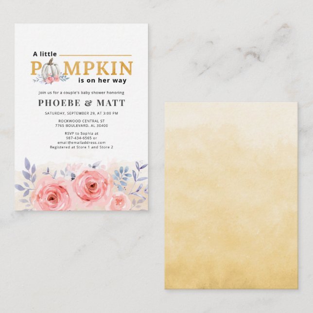 Pumpkin Budget Baby Shower Lilac Pink Rose Note Card (Front/Back)