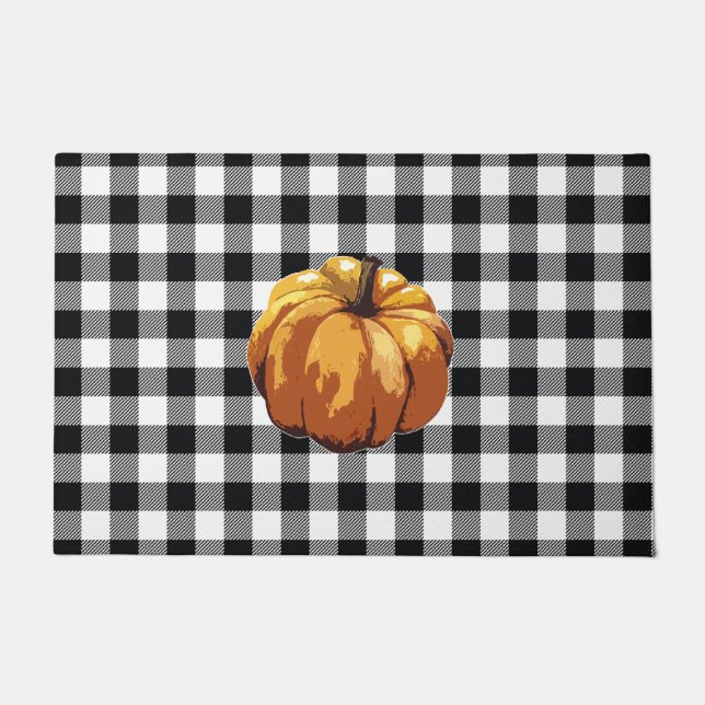 Pumpkin Buffalo Check Pattern Autumn Doormat (Front)
