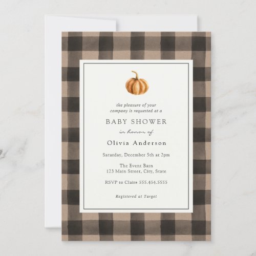 Pumpkin Buffalo Plaid Baby Shower Invitation