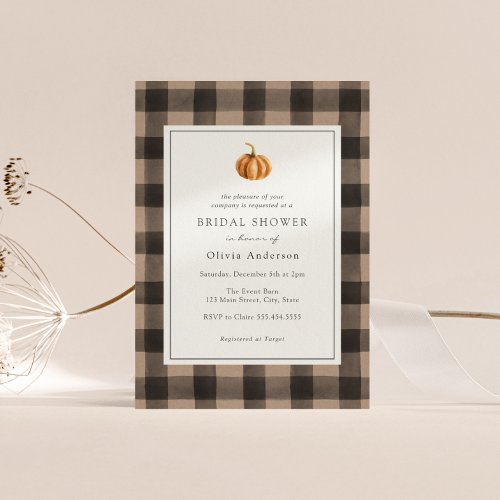 Pumpkin Buffalo Plaid Bridal Shower Invitation