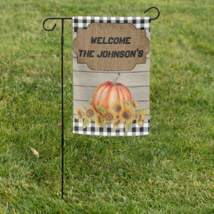 Pumpkin Buffalo Plaid Personalized Garden Flag