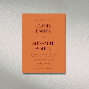 Pumpkin & Burgundy Clean Minimalist Chic Wedding Invitation