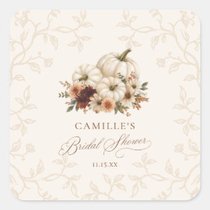Pumpkin Burgundy Floral Bridal Shower Favor Square Sticker