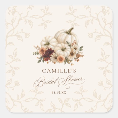 Pumpkin Burgundy Floral Bridal Shower Favor Square Sticker