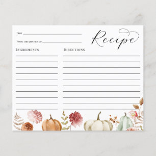 Pumpkin Burgundy Floral Bridal Shower Recipe card