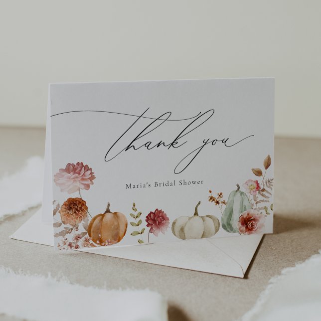 Pumpkin Burgundy Flowers Bridal Shower Thank You Card (Creator Uploaded)