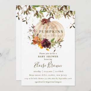 Pumpkin Burgundy Orange Floral Twins Baby Shower Invitation