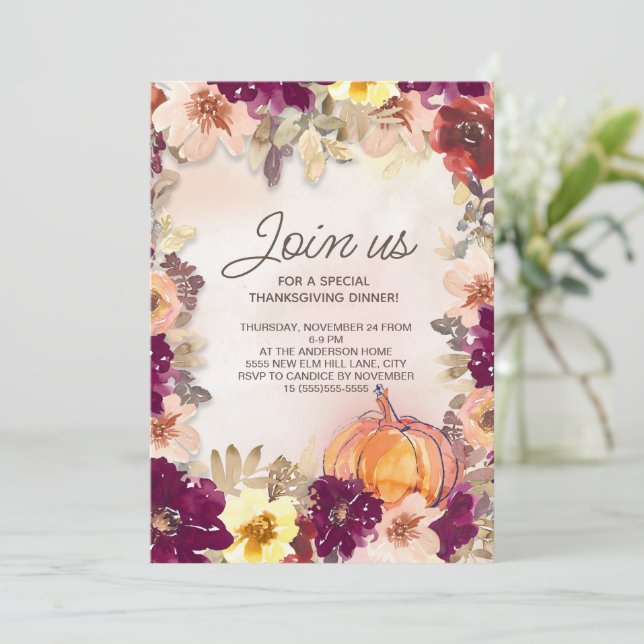 Pumpkin Burgundy Pink Floral Thanksgiving Dinner (Standing Front)