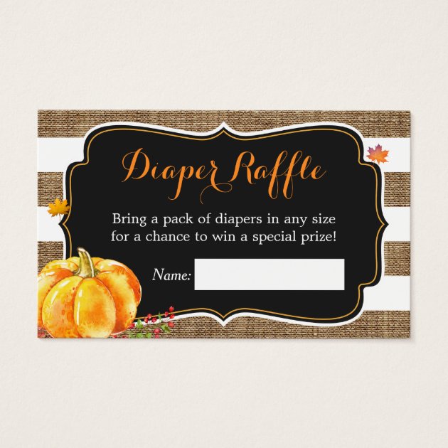 Pumpkin Burlap Fall Baby Shower Diaper Raffle Business Card