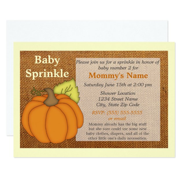 Pumpkin Burlap Fall Baby Sprinkle Invitation