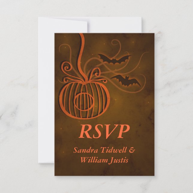Pumpkin Cage Halloween Wedding RSVP Reply Card (Front)
