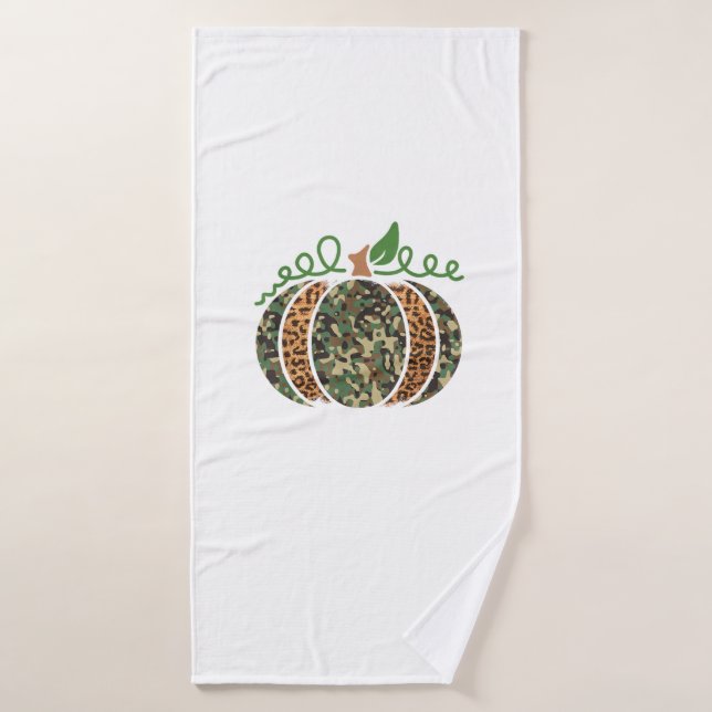 Pumpkin Camo Leopard Print Thanksgiving It's Fall  Bath Towel (Bath Towel)