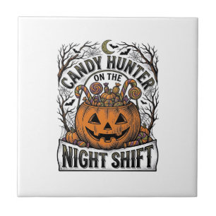 Pumpkin Candy Bucket Vintage Halloween Engraving D Ceramic Tile
