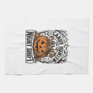 Pumpkin Candy Bucket Vintage Halloween Engraving D Kitchen Towel