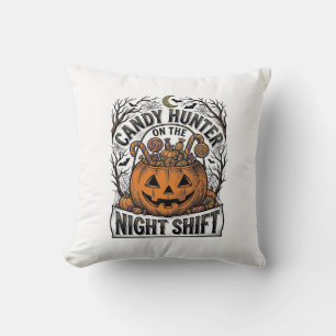 Pumpkin Candy Bucket Vintage Halloween Engraving D Throw Pillow