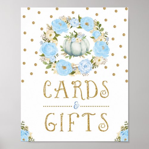 Pumpkin Cards  Gifts Boy Baby Shower Blue Floral Poster