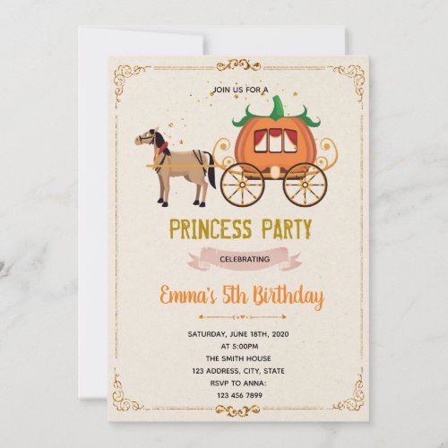 Pumpkin carriage birthday invitation