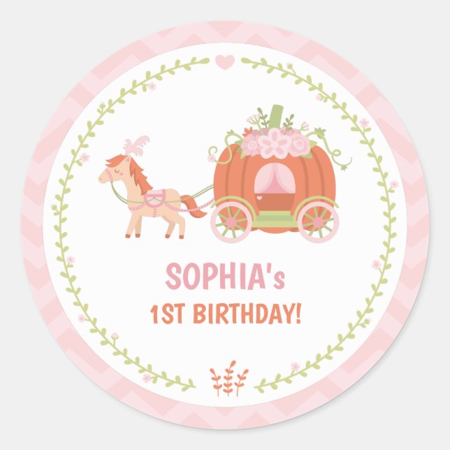 Pumpkin Carriage Birthday Party Favor Stickers (Front)