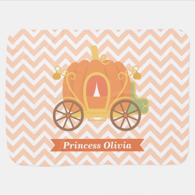 Pumpkin Carriage Chevron Personalized Baby Blanket (Horizontal)